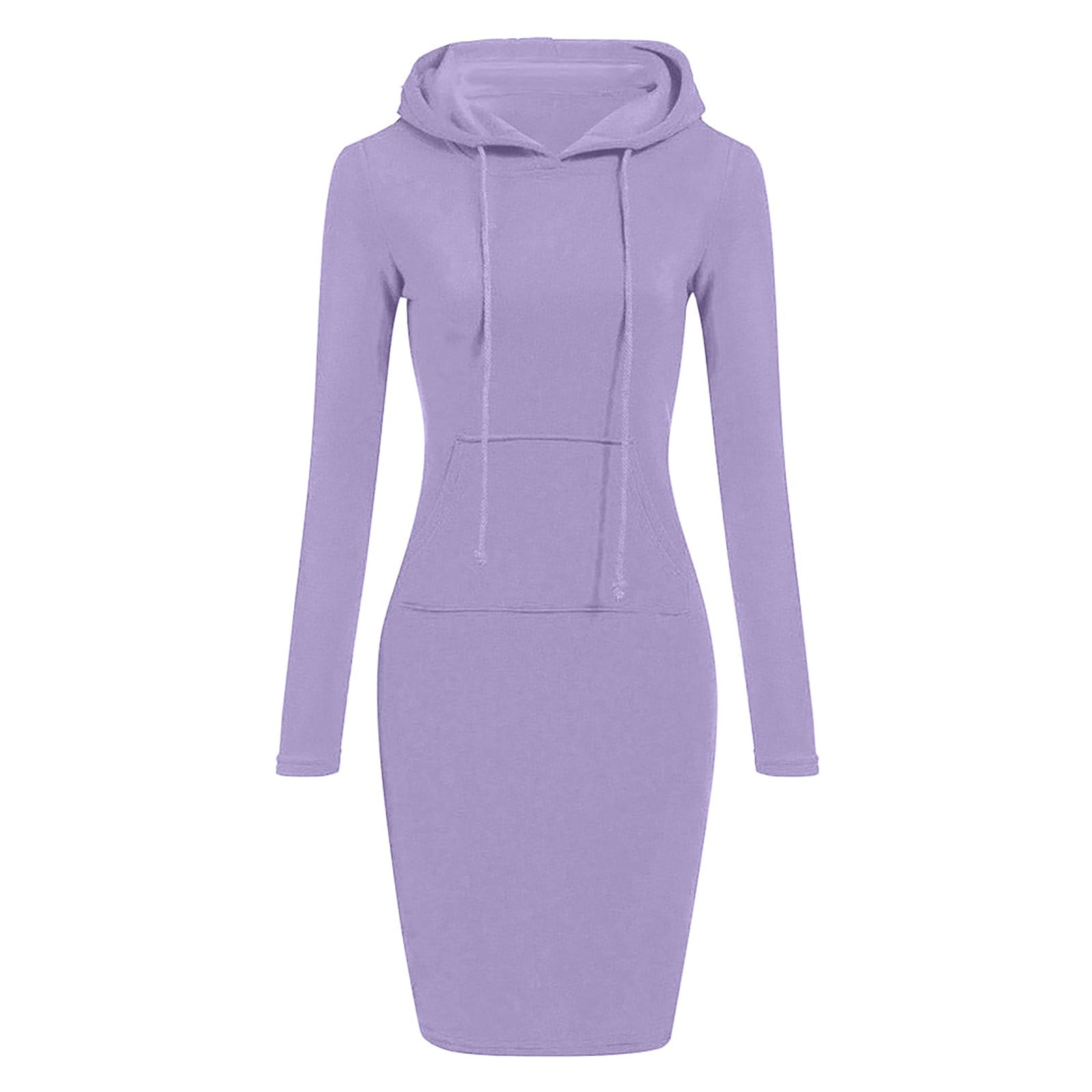 Diufon Women Hoodie Dress Long Sleeve Solid Pocket Knee Length Slim
