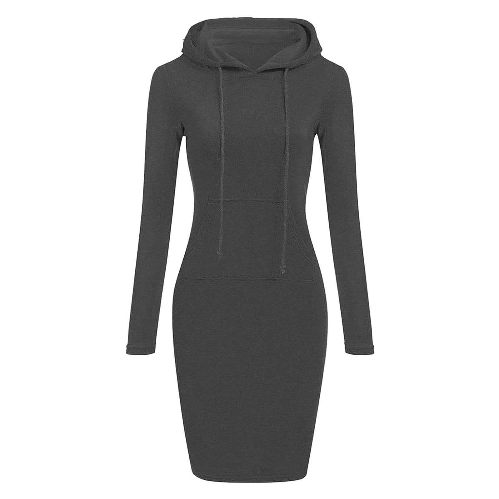 Besolor Women Hoodie Dress Long Sleeve Solid Pocket Knee Length Slim