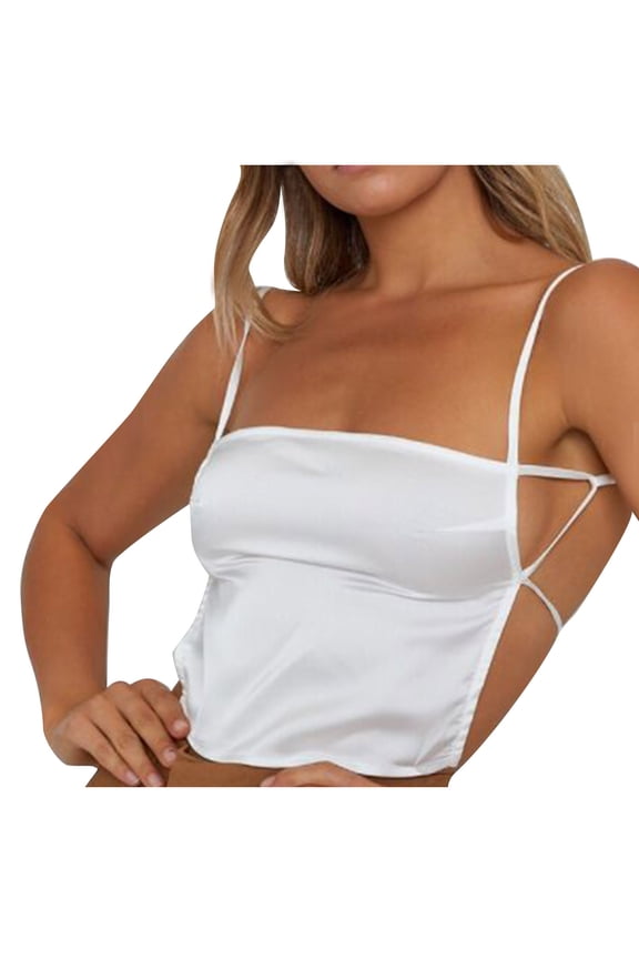 Women Spaghetti Straps Satin Cami Top Backless Summer Going out Camisole Tops Streetwear for Party Club