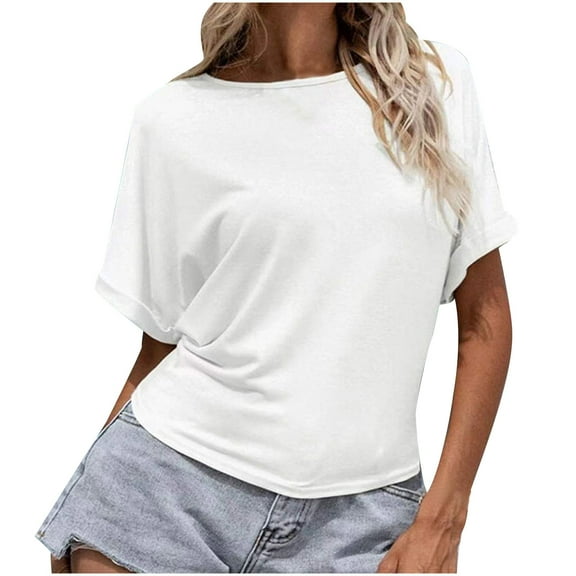 Besolor Women Summer Tops Crewneck T-Shirts Back Knot Dressy Casual Tunic Tee Tops Plain Tshirts Trendy Clothes