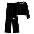 thumbnail image 1 of Besolor Women's 2 Piece Fall Knit Sweater Set Color Block Long Sleeve Cropped Tops and Wide Leg Pants Loungewear Sets, 1 of 6