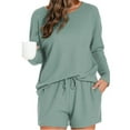 thumbnail image 1 of Besolor Women's 2 Piece Loungewear Outfits Casual Knit Long Sleeve Tops and Shorts Pajama Sets Sleepwear Pjs, 1 of 3