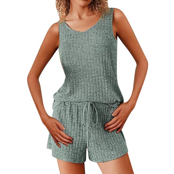 Besolor Women's 2 Piece Lounge Sets Pajamas Casual Sleeveless Tank Tops and Drawstring Shorts Sets Sleepwear Pjs