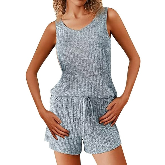 Besolor Women's 2 Piece Lounge Sets Pajamas Casual Sleeveless Tank Tops and Drawstring Shorts Sets Sleepwear Pjs