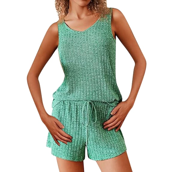 Besolor Women's 2 Piece Lounge Sets Pajamas Casual Sleeveless Tank Tops and Drawstring Shorts Sets Sleepwear Pjs