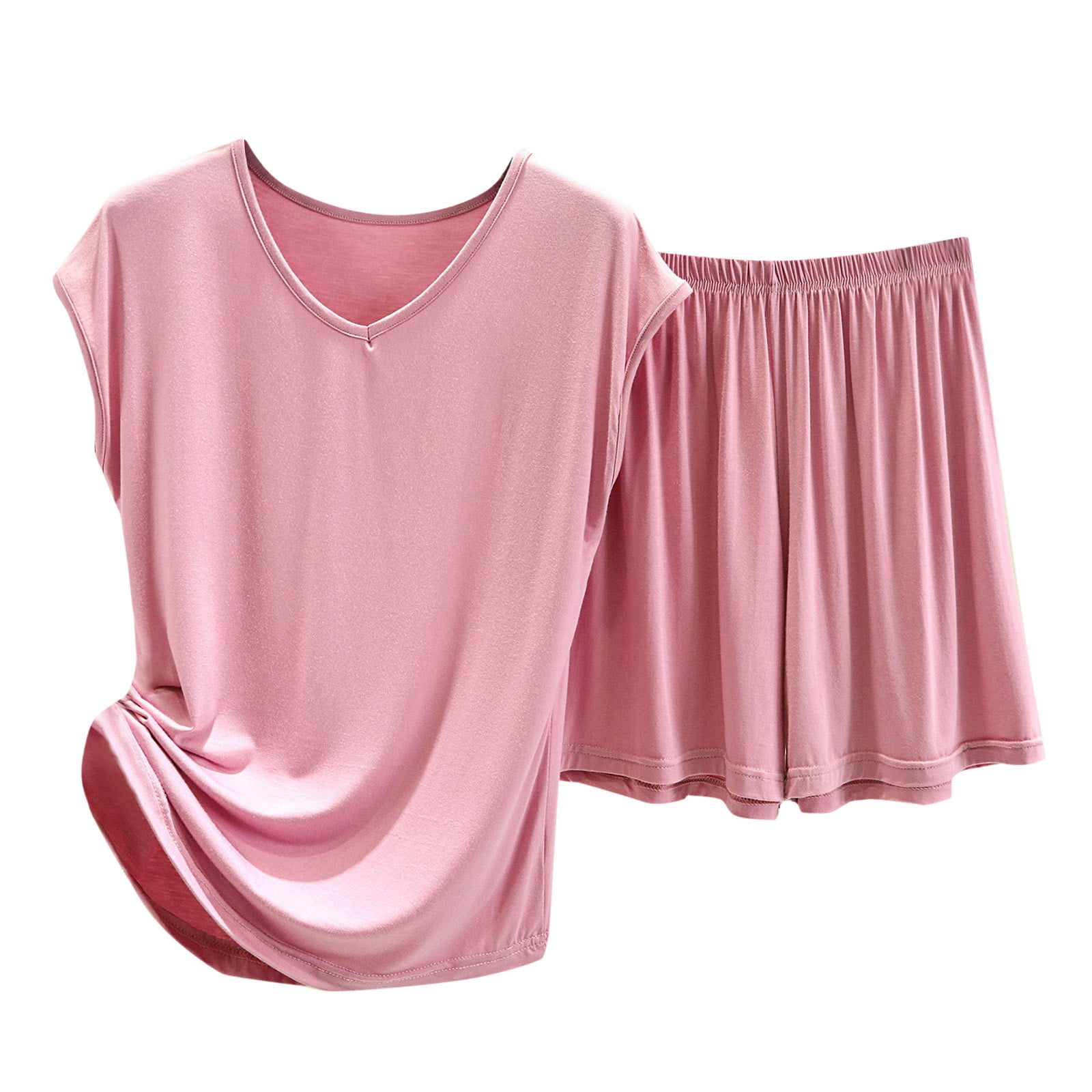 Casual V-Neck Button Tops Shorts Two-Piece Set