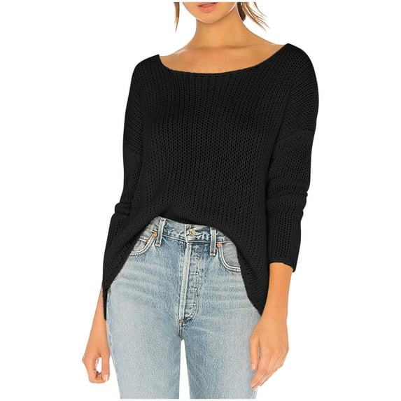 Besolor Women's 2024 Fall Winter Sweaters Round Neck Long Sleeve Knit Sweater Casual Loose Fit Pullover Jumper Tops