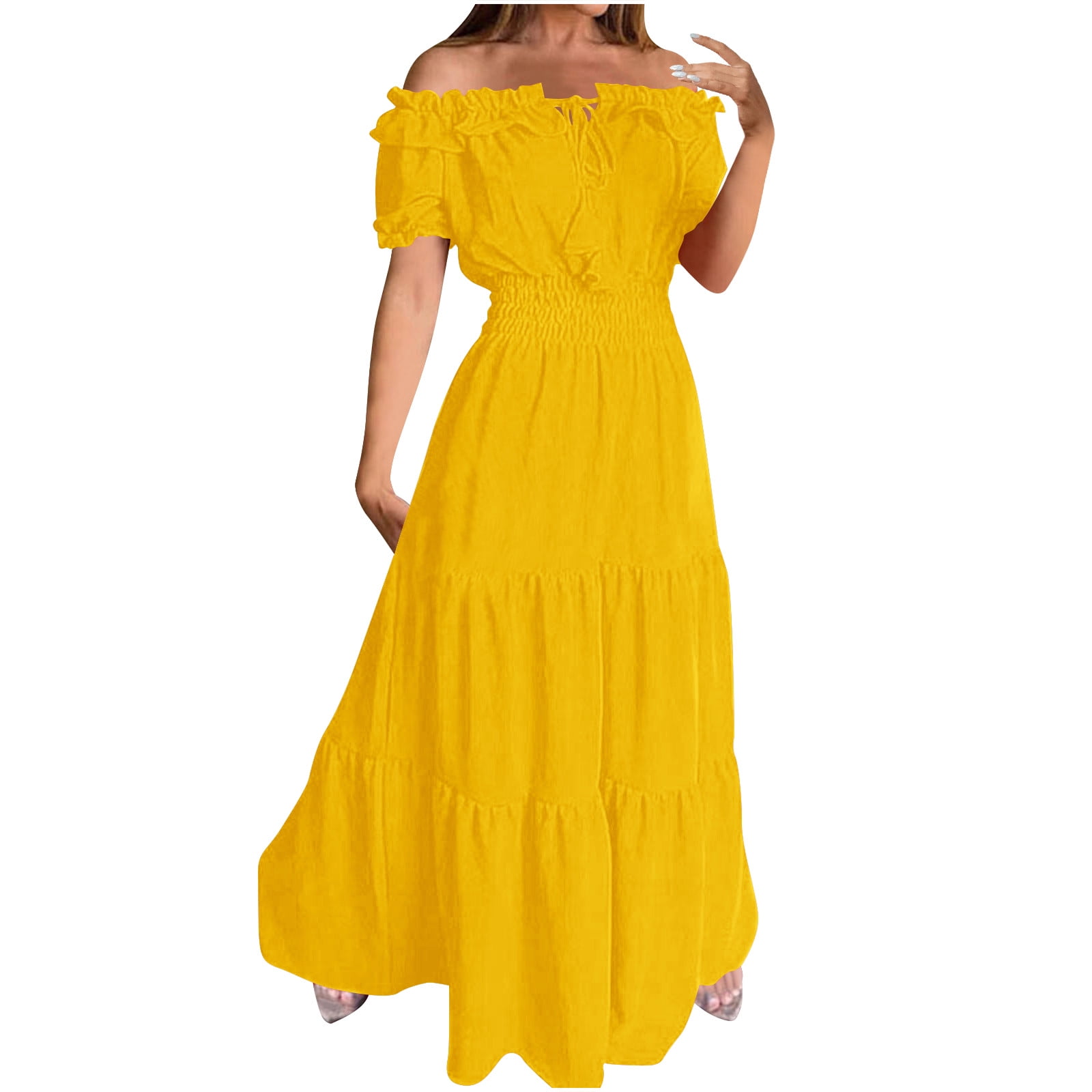 Flowy Empire Waist Yellow Long Dress Flowy Empire Waist Yellow Long Dress