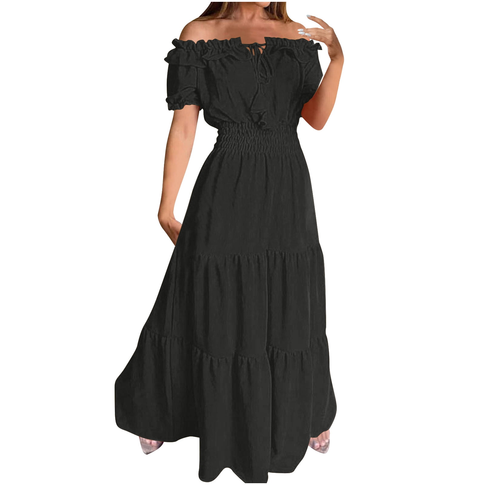 Short Sleeve High Waist Ruffle Short Dress