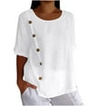 thumbnail image 1 of Besolor Women's 2025 Trendy Tops and Blouses Half Sleeve Crewneck Cotton Linen Shirts Button Basic Summer Clothes, 1 of 7