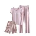 thumbnail image 1 of Besolor Women's 3PCS Summer Pajama Sets Casual Short Sleeve Tops Shorts with Pants Lounge Sets Sleepwear Pjs, 1 of 3