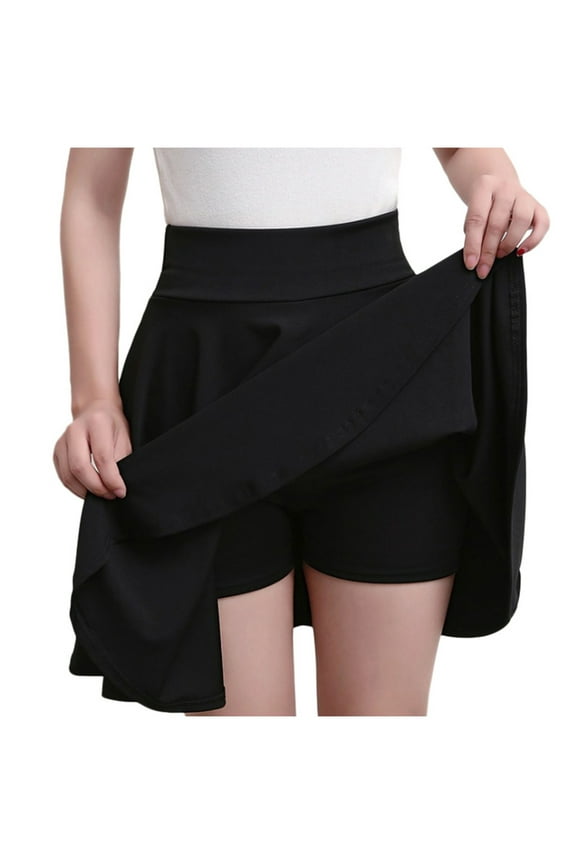 Women's Basic Versatile Skirt Plus Size Stretchy High Waisted Casual Flared A Line Mini Skater Skirt with Shorts