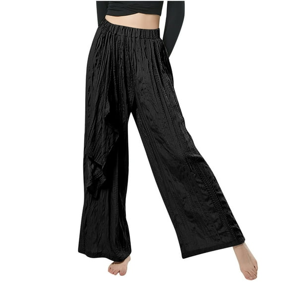 Besolor Women's Boho Elastic High Waisted Wide Leg Palazzo Pants Pleated Lightweight Loose Flowy Beach Trousers for Summer