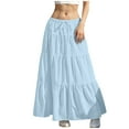 thumbnail image 1 of Besolor Women's Boho Flowy Maxi Skirt Elastic Waist Drawstring Ruffle Tiered Pleated A-Line Summer Beach Long Skirts, 1 of 5