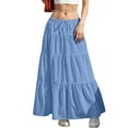 thumbnail image 1 of Besolor Women's Boho Flowy Maxi Skirt Elastic Waist Drawstring Ruffle Tiered Pleated A-Line Summer Beach Long Skirts, 1 of 4