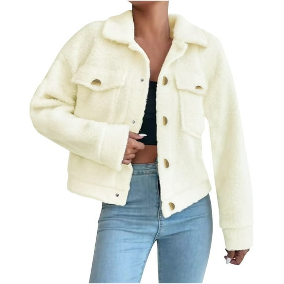 Besolor Women's Button down Fleece Shacket Jacket Lapel Long Sleeve Warm Winter Fuzzy Coats Outerwear