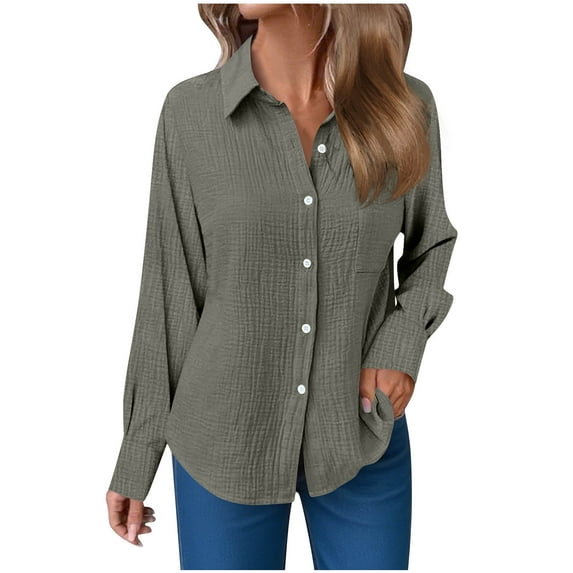 Besolor Women's Button down Shirts Collared Long Sleeve Tops Textured Summer Fall Casual Blouse with Pocket