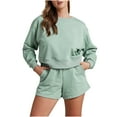 thumbnail image 1 of Besolor Women's Casual 2 Piece Outfits Crewneck Long Sleeve Sweatshirt and Shorts Lounge Sets Sweatsuit with Pockets, 1 of 9