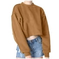 thumbnail image 1 of Besolor Women's Casual Cropped Sweatshirts Crew Neck Long Sleeve Solid Color Pullover Fall Tops Blouse, 1 of 6