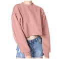 thumbnail image 1 of Besolor Women's Casual Cropped Sweatshirts Crew Neck Long Sleeve Solid Color Pullover Fall Tops Blouse, 1 of 6