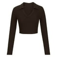 thumbnail image 1 of Besolor Women's Casual Ribbed Knit Crop Tops Lapel V Neck Slim Fit Solid Basic Tee Fall Long Sleeve Going out Shirt, 1 of 4