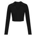 thumbnail image 1 of Besolor Women's Casual Ribbed Knit Crop Tops Lapel V Neck Slim Fit Solid Basic Tee Fall Long Sleeve Going out Shirt, 1 of 4
