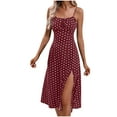 thumbnail image 1 of Besolor Women's Summer Dresses Polka Dots Spaghetti Strap Side Slit Midi Dress A-Line Flowy Party Beach Sundress, 1 of 6