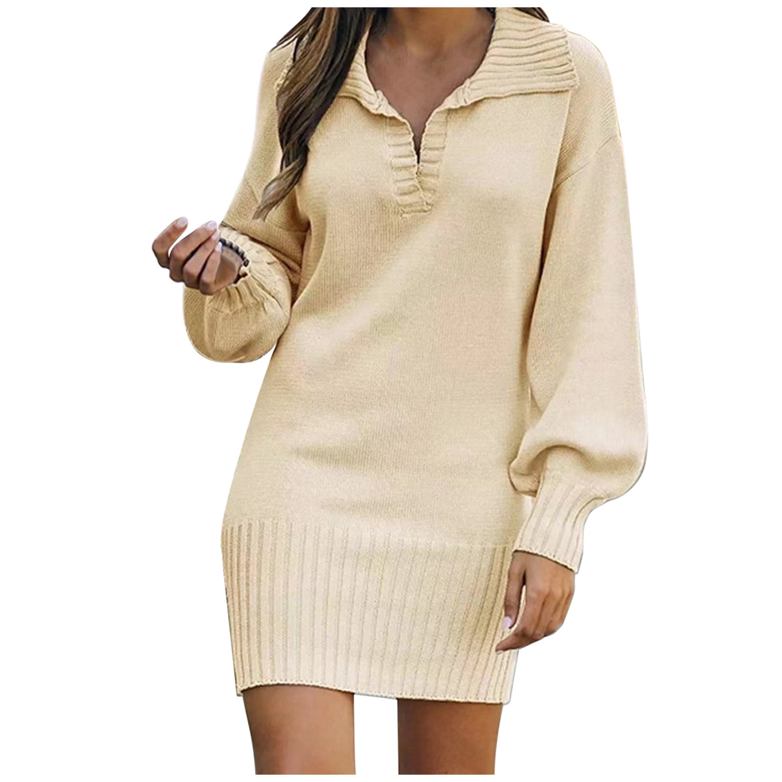 Besolor Women's Casual V Neck Knit Mini Sweater Dresses Long Sleeve ...