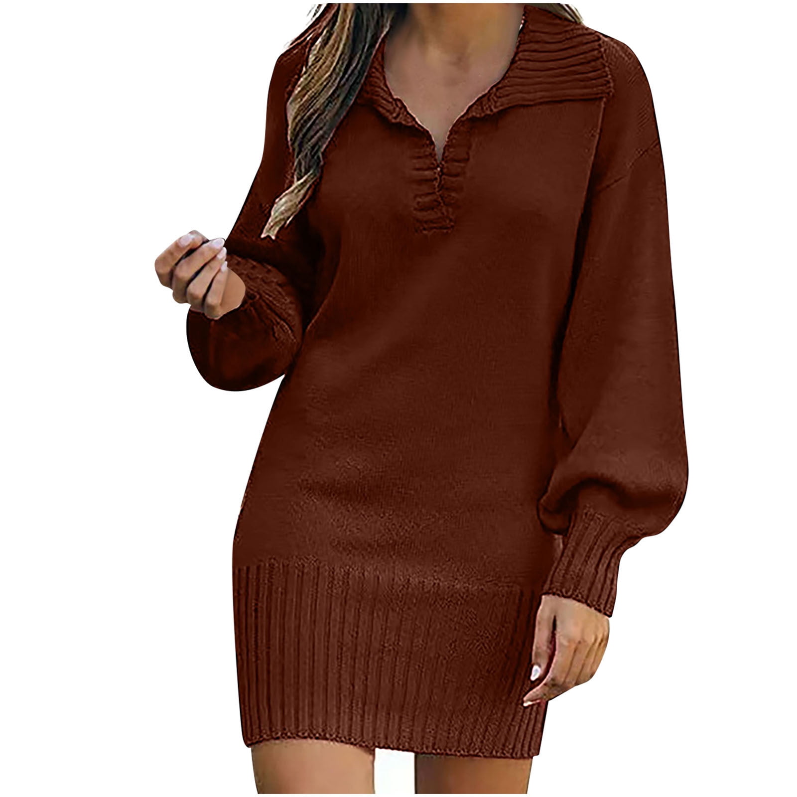 Besolor Women's Casual V Neck Knit Mini Sweater Dresses Long Sleeve ...