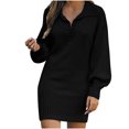 thumbnail image 1 of Women's Casual V Neck Knit Mini Sweater Dresses Long Sleeve Loose Ribbed Hem Pullover Fall Winter Sweaters, 1 of 7