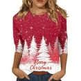 thumbnail image 1 of Besolor Women's Christmas 3/4 Sleeve T-Shirts Funny Graphic Round Neck Tops Casual Plus Size Xmas Holiday Blouse, 1 of 5