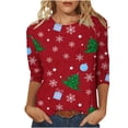 thumbnail image 1 of Besolor Women's Christmas 3/4 Sleeve T-Shirts Funny Graphic Round Neck Tops Casual Plus Size Xmas Holiday Blouse, 1 of 5