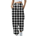 thumbnail image 1 of Besolor Women's Cinch Bottom Sweatpants Plaid High Waisted Sporty Gym Jogger Pants Casual Baggy Lounge Trousers with Pockets, 1 of 5