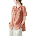 thumbnail image 1 of Besolor Women's Cotton Linen Blouses Short Sleeve Button down Shirts Ladies Summer Casual Lightweight Work Tops, 1 of 7