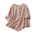 thumbnail image 1 of Besolor Women's Cotton Linen Boho Tops Vintage Button Embroidered Short Sleeve Shirts Summer Loose Crew Neck Blouse, 1 of 4