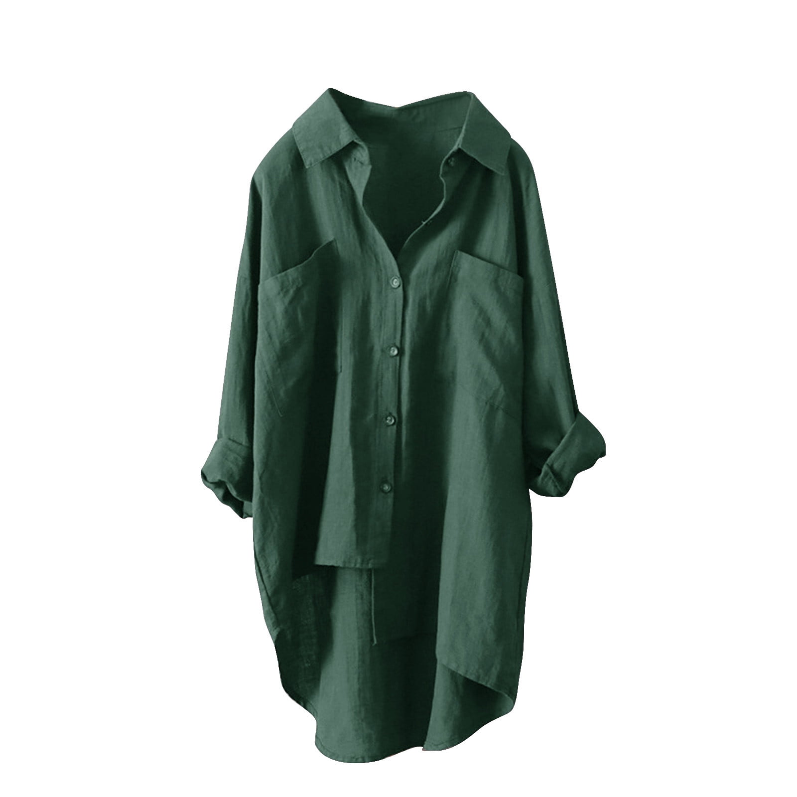 Besolor Women's Cotton Linen Button down Shirts Casual Lapel Long ...