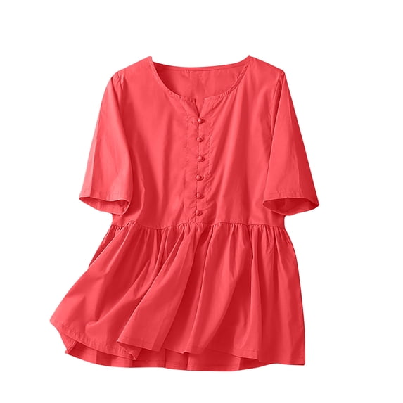 Besolor Women's Cotton Linen Plus Size Tops Crewneck Short Sleeve Shirts Casual Loose Solid Color Summer Blouse Tee