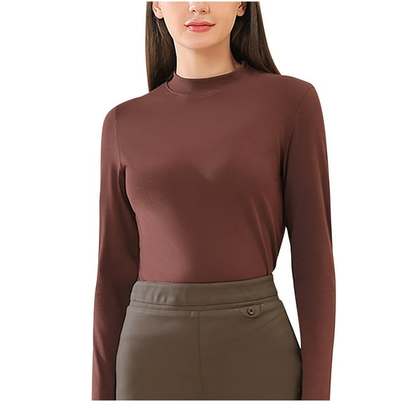 Besolor Women's Crew Neck Long Sleeve Pullover Undershirt Casual Comfy Basic Tee Ladies Solid Color Layering Tops