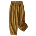 thumbnail image 1 of Besolor Women's Cropped Cotton Linen Pants Elastic Waist Casual Loose Lace Trim Tapered Capris Lounge Pants for Summer Yellow, 1 of 7