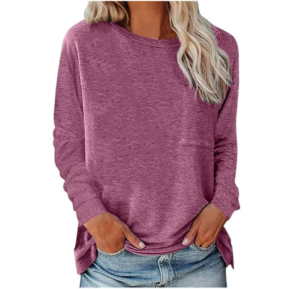 Besolor Women's Fall Fashion Tops Trendy Crewneck Long Sleeve Pullover Blouses Casual Loose Fit Dressy Tunic Shirts