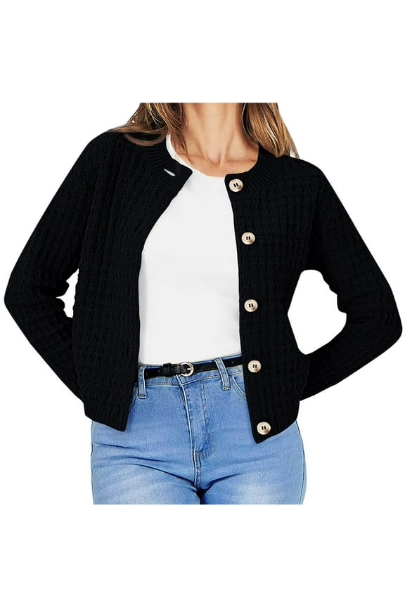 Women's Fall Knit Cardigan Sweaters Long Sleeve Open Front Button Down Tweed Cropped Jackets Outerwear