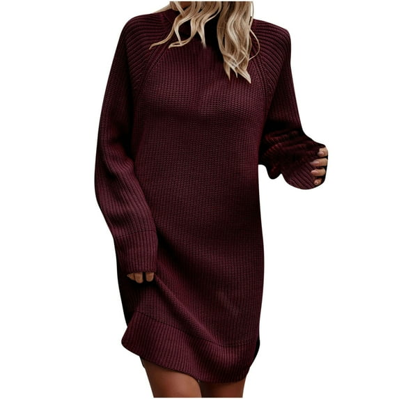 Besolor Women's Fall Knit Pullover Sweaters Turtleneck Long Sleeve Casual Loose Slouchy Sweater Mini Dress