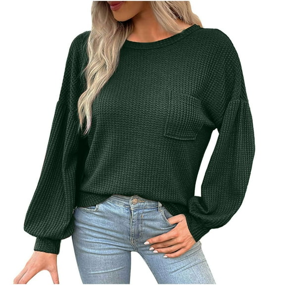 Besolor Women's Fall Knitted Sweater Trendy Crewneck Open Back Long Sleeve Shirts Casual Loose Comfy Pullover Tops