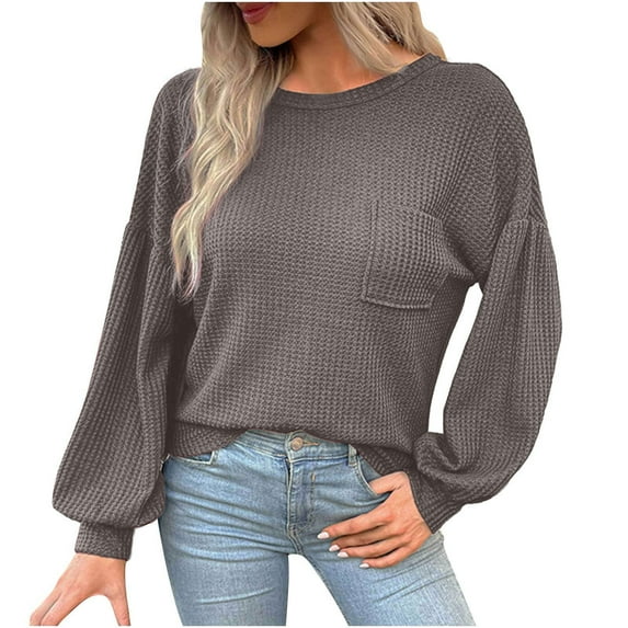 Besolor Women's Fall Knitted Sweater Trendy Crewneck Open Back Long Sleeve Shirts Casual Loose Comfy Pullover Tops
