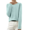thumbnail image 1 of Besolor Women's Fall Knitted Tops Crewneck Solid Color Long Sleeve Sweaters Casual Comfy Plus Size Basic Blouses, 1 of 6