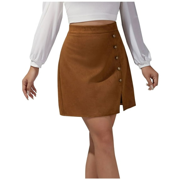 Besolor Women's Fall Mini Skirts Vintage High Waisted Zipper Buttons Split Short Pencil Skirt