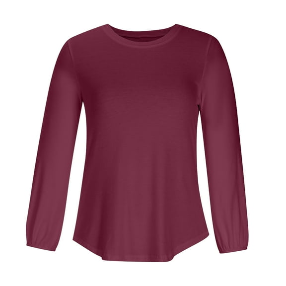 Besolor Women's Fall Spring Tunic Tops Crew Neck Long Sleeve Basic Blouses Solid Color Casual Plus Size Ladies T-Shirts