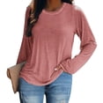 thumbnail image 1 of Besolor Women's Fall Spring Tunic Tops Crew Neck Long Sleeve Basic Blouses Solid Color Casual Plus Size Ladies T-Shirts, 1 of 8