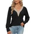 thumbnail image 1 of Besolor Women's Fall Trendy Tunic Tops V Neck Lace Trim Long Sleeve T Shirt Casual Pullover Dressy Blouse Sweaters, 1 of 8