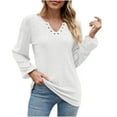 thumbnail image 1 of Besolor Women's Fall Tunic Tops Trendy V Neck Long Sleeve Eyelet Shirts Casual Ladies Going out Dressy Blouses Tee, 1 of 6